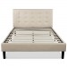 Upholstered Button Tufted Platform Bed with Wooden Slats, Queen
